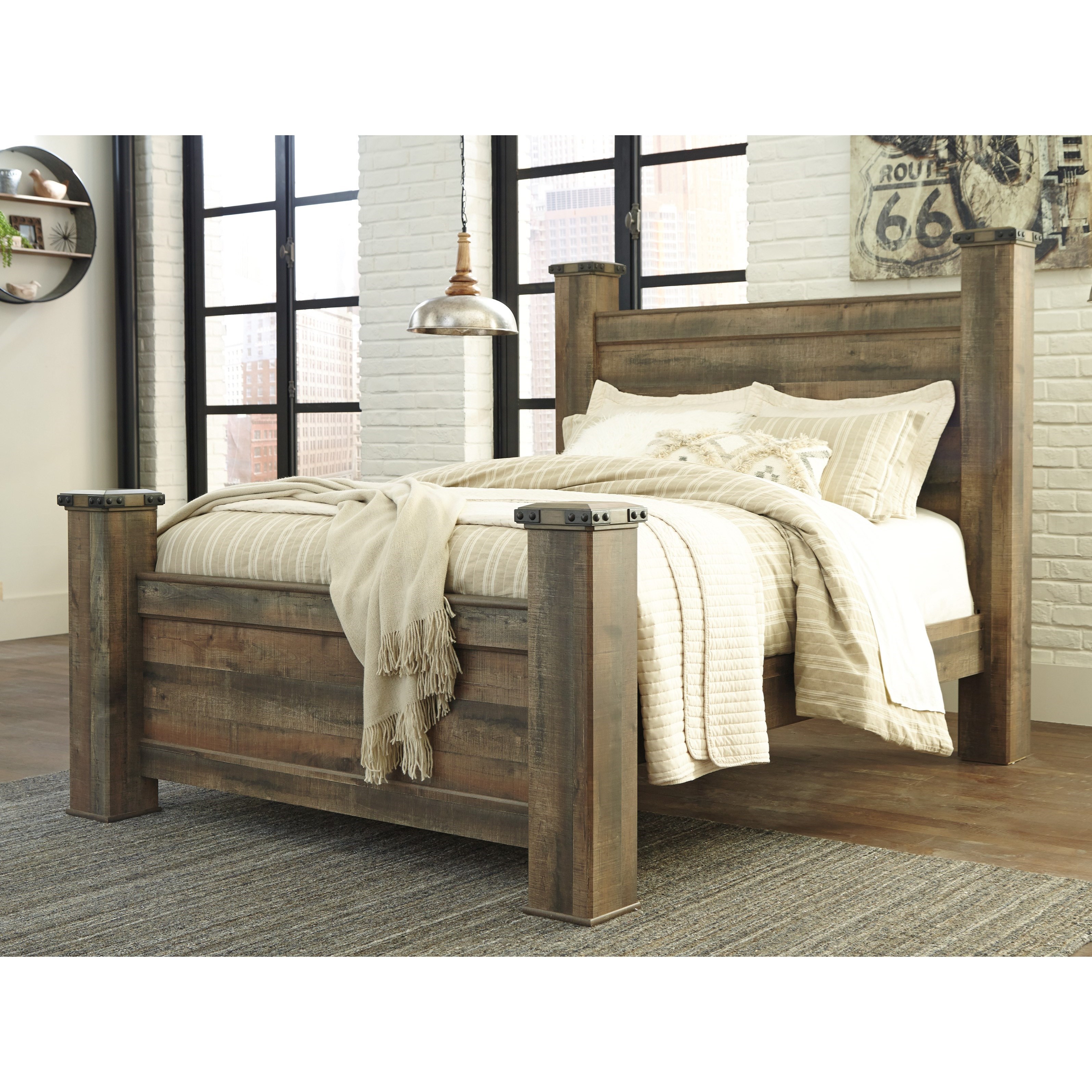 Signature Design by Ashley Trinell B446B40 Rustic Look Queen Poster Bed